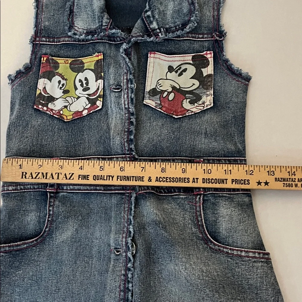 Disney Minnie Jean girls dress with metal buttons front edged in red thread